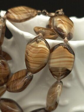 Vintage Hand Knotted Caramel/Honey Art Glass Beaded Necklace